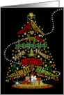 Christmas Tree Typography Presents Star Streams around Decorated Tree card