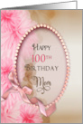 Birthday 100th For Mom Dainty Pink Oval Beaded Frame and Flowers card