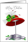 Christmas Red Hat Lady Red Hat on Hat Stand Purple Beads Holly card