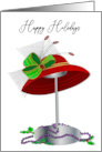 Christmas Red Hat Lady Happy Holidays Hat Stand Purple Beads Holly card