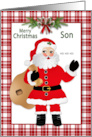 Christmas Son Kids Santa Claus Bag of Toys Red Plaid card