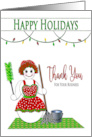 Happy Holidays Thank Your Business Cleaning Snow Lady Mop and Duster card