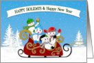 Happy Holidays and New Year Business Sleigh of Colorful Snowmen card