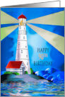 Birthday 90th Lighthouse Beacon for the Sea Water Light Beams card