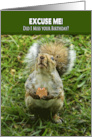 Belated Birthday Inquisitive Squirrel with Gift Asking If He Missed It card