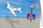 Birthday Grandson Airplane with Pilot Flying over Ocean and Beach card