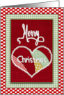 Christmas Patchwork Heart in Christmas Prints and Colors Red Burlap card