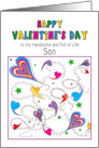 Valentines Day String of abstract Colorful Hearts for Son card
