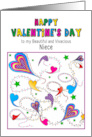 Valentines Day String of abstract Colorful Hearts for Niece card