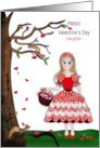 Valentines Day Daughter Girl Gathering in Baskets Heart Leaves by Tree card