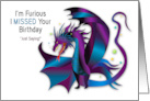 Belated Birthday Fierce Dragon deep Purples and Blues card