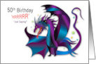 Birthday 50th Fierce Dragon deep Purples and Blues card