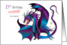 Birthday 21st Fierce Dragon deep Purples and Blues card