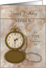 Birthday Nephew Vintage Pocket Faux Gold Watch and Chain card