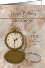 Birthday Grandson Vintage Pocket Faux Gold Watch and Chain card