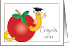 Congratulations Graduate Sister Bookworm in Apple with Diploma card