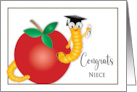 Congratulations Graduate Niece Bookworm in Apple with Diploma card