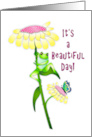 Thinking of You Happy Frog Seated on Daisy Like Flower Leaf card