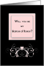 Bridal Party Invitation, Matron of Honor, Pink, Black,Silver Design card