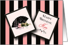 Birthday, Mom, Old Fashion, Pink and Black Stripes, Lace Fan, Roses card