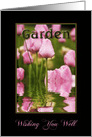 Wishing You Well, Garden of Pink Tulips and Reflections, Get Well card