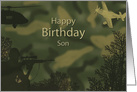 Son’s Birthday in Green Camouflage Military Theme card