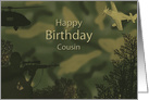 Cousin’s Birthday in Green Camouflage Military Theme card