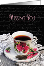 Missing You, Tea in Floral Cup with Vintage Letter blended Background card