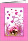 Valentine’s Day, Pink Plaid with Hearts and Flowers card