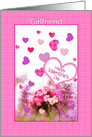 Valentine’s Day, Girlfriend, Pink Plaid Hearts with Flowers card