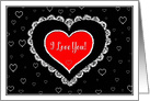 Valentine’s Day, I Love You in Red Heart with Beaded and Lace Trim card