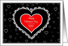 Valentine’s Day, Sister, Fancy Red Heart with Lace and Bead Trim card