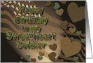 Birthday, Patriotic, Sweetheart,Soldier, Brown with Hearts on USA Flag card