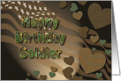 Birthday, Soldier, Patriotic, Tones of Brown in Hearts and US Flag. card