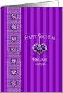 Birthstone, February, Amethyst, Hanging Heart with Faux Jewels card