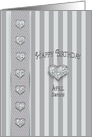Birthstone, April, Diamond Hearts, Faux Jewels, Stripe Background card