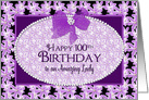 Birthday, 100th, Delicate Purple Flower with Beaded Oval and Bow card