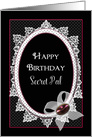 Birthday, Secret Pal, Victorian Flare with Lace, Ribbon & Gem on Black card