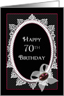 Birthday, 70th, Victorian Design with Lace and Faux Gem on Black card
