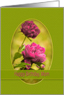 Birthday, Mother, Pink Peony Flowers inside Green Oval Frame card