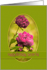 Birthday, Secret Pal, Pink Peony Flowers inside Green Oval Frame card