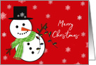 Christmas, Cute Snowman Hanging Lights, Snowflakes card