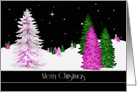 Christmas, Bright Vivid and Colorful Trees in Night Scene with snow card