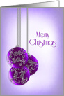 Christmas, Three Purple Ornate Decorated Hanging Christmas Balls card