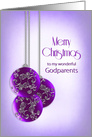 Christmas, Godparents, Three Ornane Purple Decorated Hanging Balls card