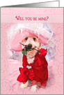 Valentine’s Day, Will You Be Mine, Dog Wearing Fancy Hat & Rose card