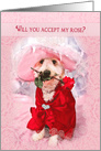 Valentine’s Day, Will You Accept this Rose? Dog Wearing Fancy Hat/rose card