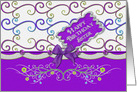 Birthday, Sister, Feminine Purple Swirls, Flowers and Bow card