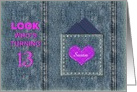 13th Birthday Party Invitations, Name Insert, Faux Gems on on Jeans card