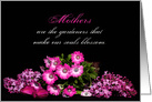 Mother’s Day, Mom, Bright Fuchsia Tulips, Lilacs and Daisy Flowers card